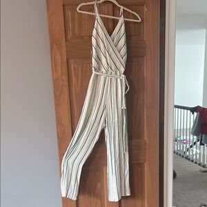 Striped White and Green Jumpsuit